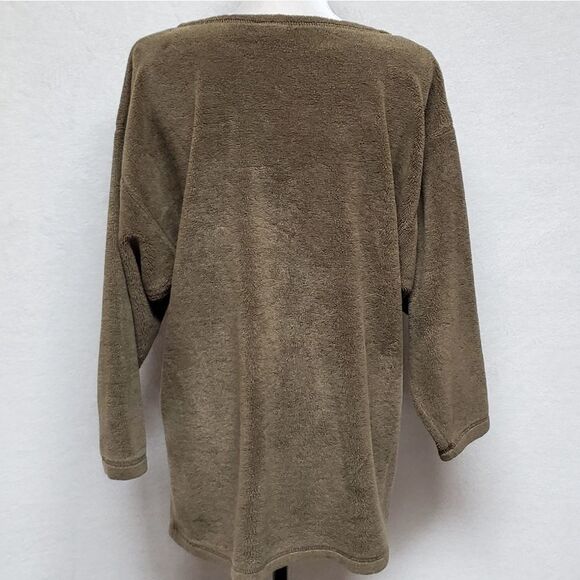 VINTAGE 1990s Moda International Green Terrycloth Oversized Wide Neck Sweater S - Picture 7 of 10